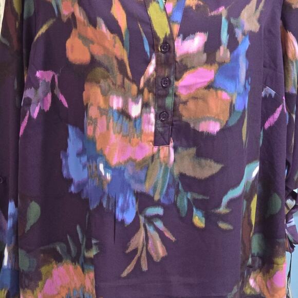 NICOLE MILLER Floral Print Women's Top Purple Watercolor Abstract Plus Size 2X 3 - Picture 5 of 11